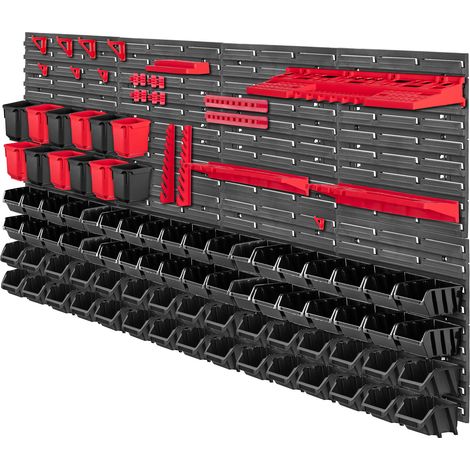 KADAX Werkstattwandregal, Wandplatten, 156 x 78 cm, Rot und Schwarz, 103 tlg.