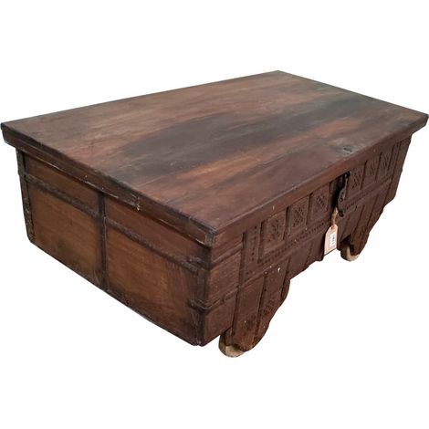Mesa baúl de madera y metal marrón 106x59x49h cm