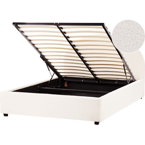 Cama con almacenaje minimalista de bouclé blanco crema 140 x 200 cm Vaucluse