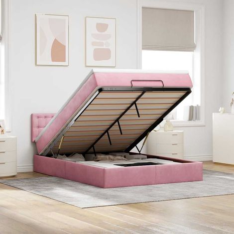Estructura cama otomana con colchón terciopelo rosa 140x190 cm vidaXL (1/5)