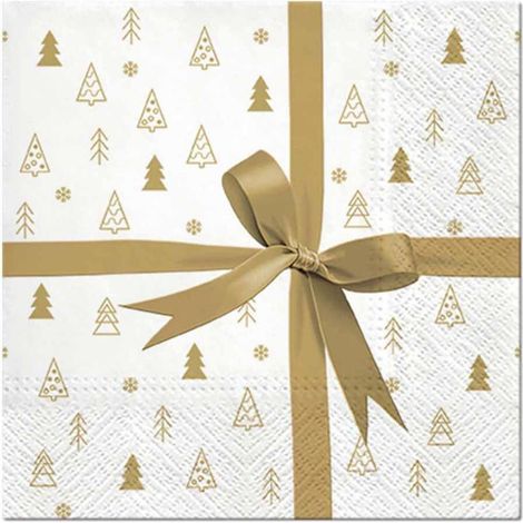 Lot de 20 Serviettes en Papier "Cadeau" 33x33cm Or