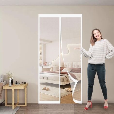 Moustiquaire Magnétique Porte 140x240 cm, Rideau Anti Moustique Fermeture Automatique Aimants Puissants Sans Perçage pour Couloirs Patio Extérieur Coulissant, Blanc (1/5)