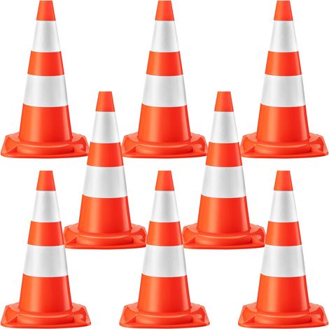 Wiltec Verkehrskegel 50 cm hoch 8 Stück, Leitkegel zum Absichern, Pylon reflektierend, Warnkegel aus robustem PVC für Baustellen