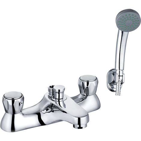 Bathroom Two Handle Tap Chrome Basin Sink Bath Shower Mixer Shower Head Kit (1/5)