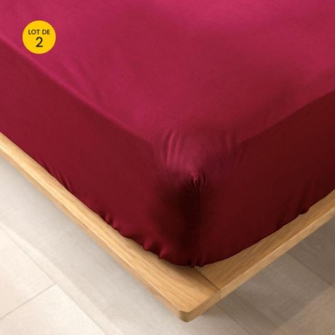 Lot de 2 draps housse King size 180 x 200 cm en coton bio Biolina Bordeaux (1/4)