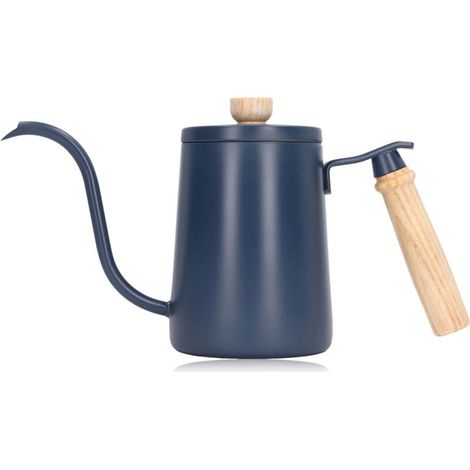 Bouilloire Bec Verseur 600ml Acier Inoxydable 304 Poignée en Bois pour Café et Boissons Bleue (1/5)