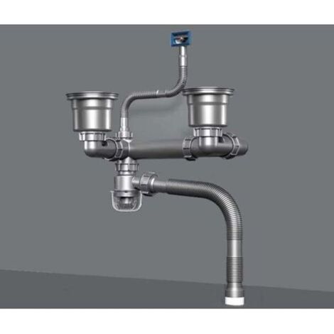 Convient aux éviers de cuisine à double bac avec joint anti-odeur, kit de vidange intégré, convient aux éviers à double bac, gain de place (1/5)