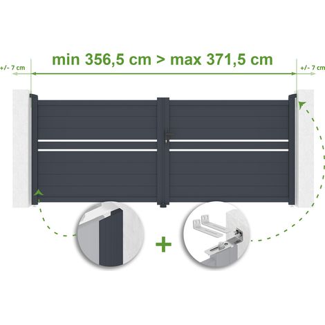Portail battant ajustable en largeur CIMONE 3,5m H.140cm Aluminium Gris Anthracite (1/4)
