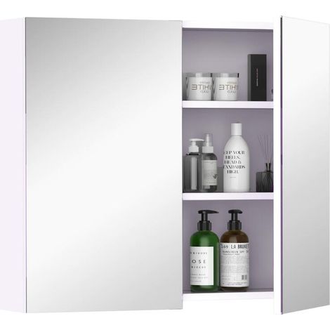 Badezimmer-Wandschrank mit Spiegel, 70 x 60 cm, mit verstellbarem Einlegeboden, Badezimmerspiegel mit Stauraum, weiß