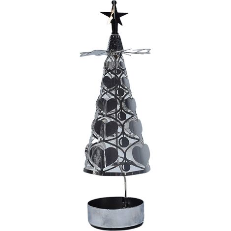 Support Bougie En Forme D'arbre Tourne, Porte-Bougie Fer Cœur pour Décoration Intérieure et Ambiance Festive Argent (1/2)