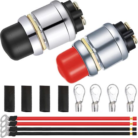 Commutateur de démarrage momentané de bouton-poussoir 12V 50A imperméable, pour tondeuse à gazon ATV de voiture de démarrage de moteur 12V avec câble de terminaison de bague en o 12AWG 10cm