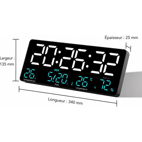 Horloge murale numérique LED 14 pouces boîtier noir lumière bleue réf 1462 34 × 13,5 × 2,5 cm 500 g – Livraison gratuite