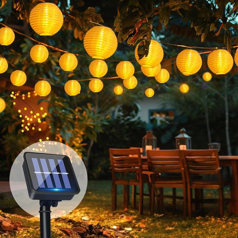 Guirlande Lumineuse Solaire Lanternes Extérieures, 8M 30 LED Guirlande Lampion Exterieur, 8 Modes IP65 Étanche Éclairage Solaire pour Décoration de Jardin, Terrasse, Balcon, Fête, Noël ( Blanc Chaud) (1/5)
