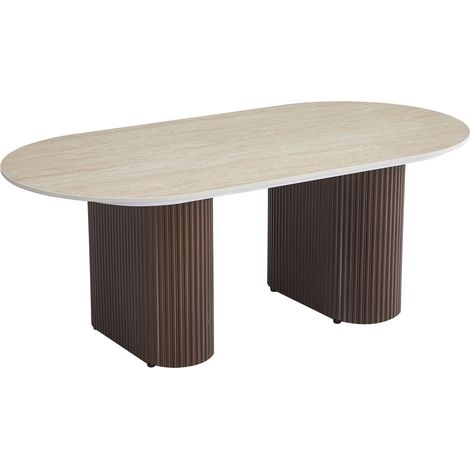 Table basse céramique travertin pieds noisette 120x60 cm