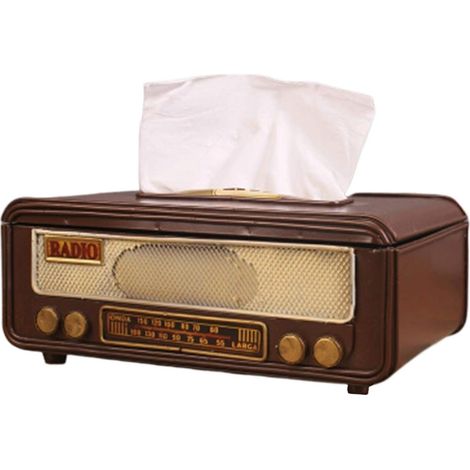 Boîte à Serviettes Boîte à mouchoirs en Forme de Radio rétro Boîte de Rangement pour Serviettes Conteneur Bar à la Maison Bureau (1/5)