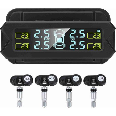 TPMS Solar-Powered Tire Pressure Monitoring System 0-81 psi on Windshield with 4 Real-Time Car Sensors Wireless Automatic Alarm System (1/5)