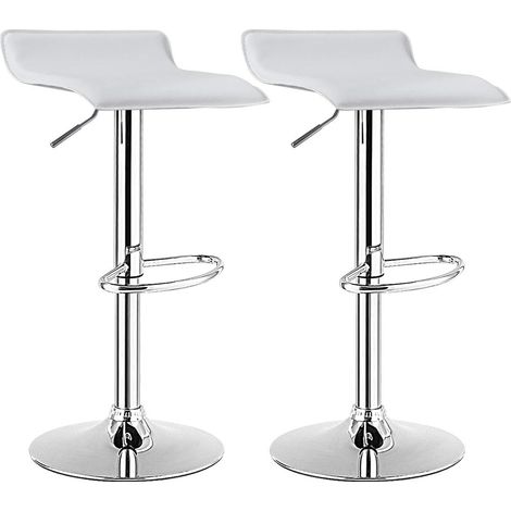 COSTWAY Tabouret de Bar, Chaise Bar Lot de 2, Hauteur Réglable, Chaise Bar Cuisine en Cuir PU, Rotatif sur 360°, Repose-Pieds, Cadre en Acier, Tabouret pour Cuisine, Îlot Central (Blanc) (1/5)
