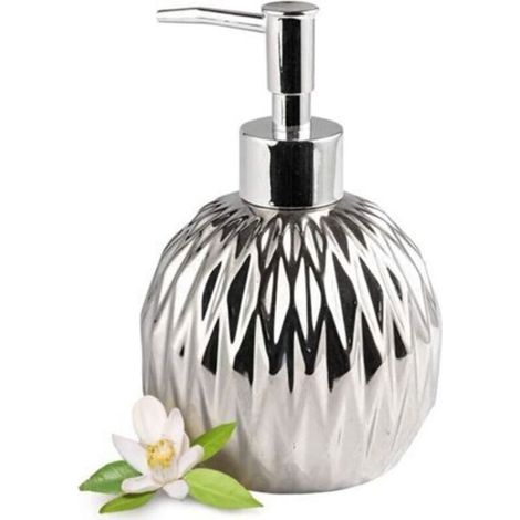 Distributeur de Savon Liquide en céramique doré - Style Ferme Moderne - pour décoration élégante de Salle de Bain, hôtel, Cuisine - Argenté (1/4)