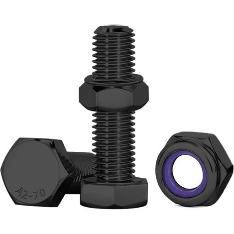 10 Pcs Boulon Ecrou M8 Noir Boulons à Six Pans Avec écrous Assortiment M8 X 25mm Boulons En Acier Inoxydable A2 V2A Pour Meubles, Voitures, Vélos, Bateaux, Impression 3D