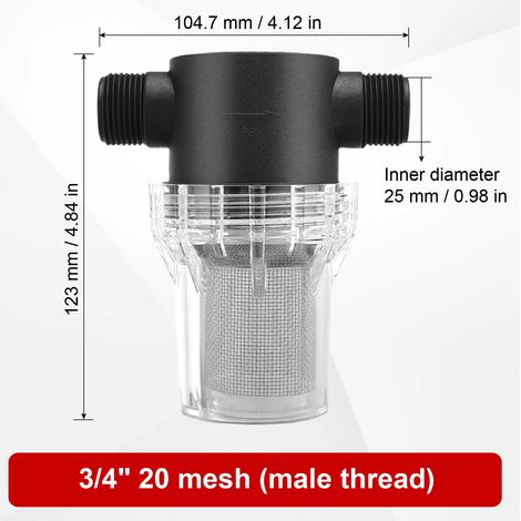 Filtre en ligne (3-4 pouces, mâle, maille 20) pour système d'irrigation domestique, débit élevé, lavable, en acier inoxydable 304, diamètre nominal DN15, DN20, DN25 (1/5)