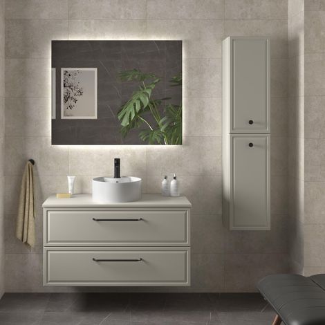 Mueble de Baño RUNA 100cm Gris mate 2 cajones Lavabo sobre encimera 1 poza Porcelana (1/5)