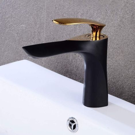 Black copper bathroom sink, waterfall, antique style, brass hot and cold water mixer (1/4)