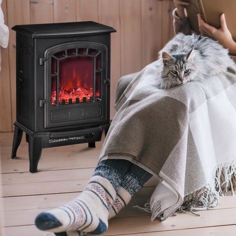 Cheminée électrique avec effet flamme, cheminée électrique 1000/2000 W avec température réglable et protection contre la surchauffe, couverture 20-25 m², 39x24x56.5 cm, noir (1/4)