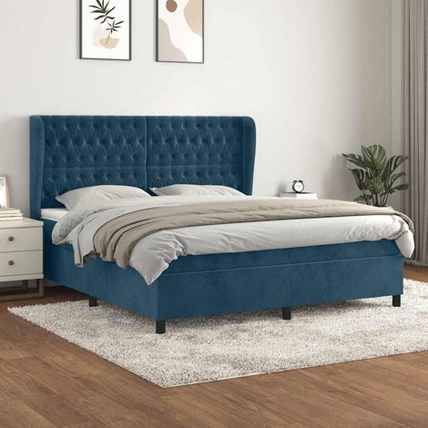 Boxspringbett mit Matratze Dunkelblau 140x200 cm Samt