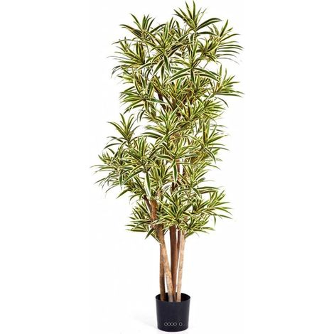 Dracaena reflexa artificiel Panache H 120 cm 1002 feuilles en pot - dimhaut: H 120 cm - couleur: Blanc-vert