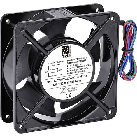 TRU COMPONENTS TC-NA12038-D Ventola assiale 230 V/AC, 120 V/AC 170 m³/h (L x L x A) 120 x 120 x 38 mm