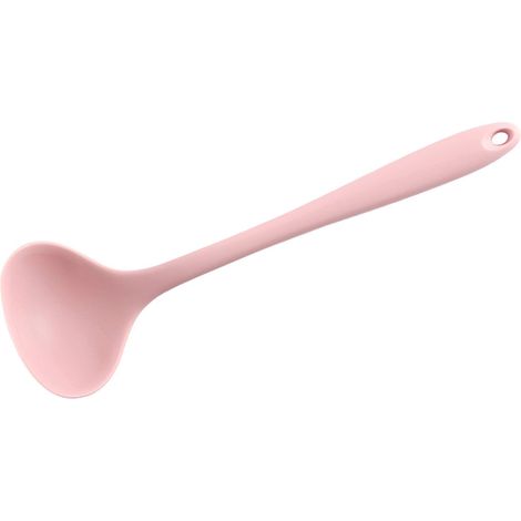 Louche à soupe en silicone rose, 28,5 cm, prise en main confortable, résistante à la chaleur. Ustensiles de cuisine pour le dîner à la maison. (1/5)