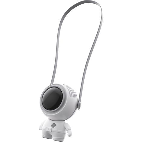 Ventilateur de style astronaute, 3 réglages de vitesse, 2 réglages de longueur de cordon, sortie d'air 360°, batterie 900 mAh (blanc) (1/5)