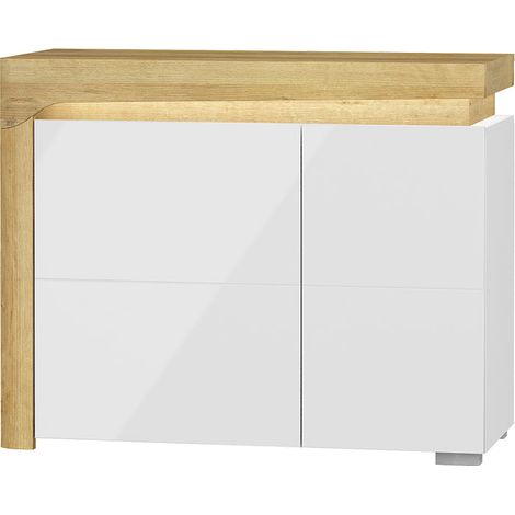 Buffet 2 portes LED inclus Teo Blanc et Bois (1/5)