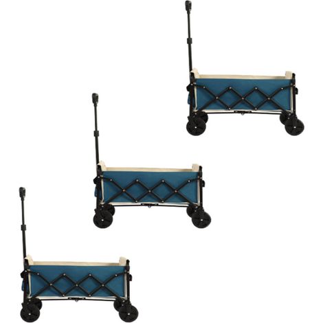 3er-Set lightweight Portable Heavy Duty Folding Beach Wagons with Wheels - Outdoor Utility Carts for Grocery, Camping, Shopping, Sports, Garden with Large Capacity - Blue