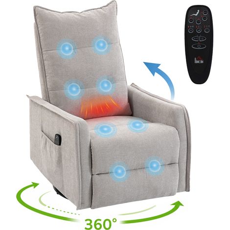 Beheizbarer, drehbarer Massagesessel mit Liegefunktion, Chenillebezug, Fußstütze und Fernbedienung, hellgrau (1/5)