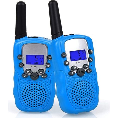 Lot de 2 talkies-walkies pour enfants, portée de 5 km, 22 canaux, avec lampe torche LCD rétroéclairée, parfaits pour les aventures en plein air, le camping et la randonnée. Le cadeau idéal pour les en