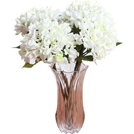 Bouquet D Hortensias Artificiels - Fleurs En Soie Blanches Et Vertes - Décoration Mariage Et Maison - Lot De 1 (1/2)