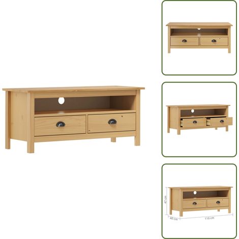 The Living Store Mobile Porta TV Hill Marrone ambra 110x40x47 cm Legno di Pino - Credenza TV