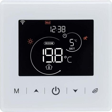 Thermostat WiFi,Thermostat chaudiere gaz a Pile,Thermostat d'ambiance programmable à 2 Fils contrôlé par Tuya ou Smart Life,Compatible avec Alexa et Google Home Commande Vocale,3A,Blanc,Mural (1/4)