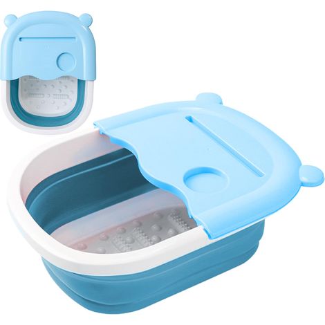 Faltbares Fußbadbecken, tiefes Fußmassagebecken für Zuhause, tragbare und platzsparende Reisegröße, blau. (1/4)