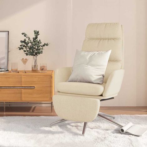 vidaXL Sillón de relax con reposapiés tela color crema (1/4)