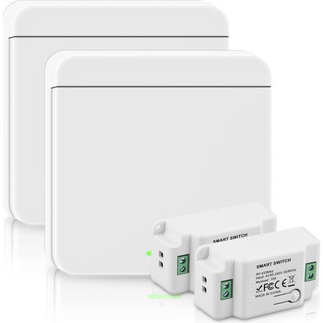 Confezione da 2 interruttori wireless, ricevitore wireless a 433 MHz, portata 50 m, capacità di carico 2000 W, per illuminazione. (1/5)