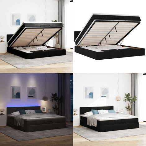 vidaXL Ottoman-Bett mit Matratze & LEDs Schwarz 160x200 cm Stoff (1/5)