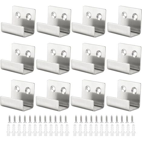 Crochet Mural Robuste 12Pcs Support Mural Miroir de Fixation Crochets Muraux en Acier Inoxydable Brossé Crochet Mural a Visser avec Vis pour Bain Cuisine Garage (Argent, Largeur Intérieure de 21mm)