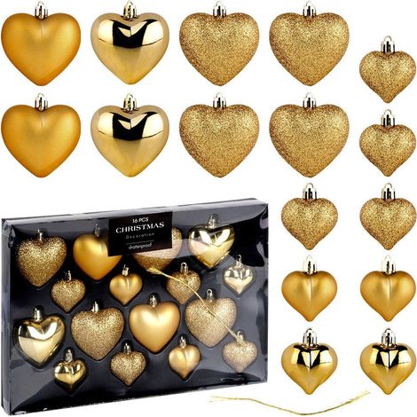 Bruchsichere weihnachtskugeln herzen gold 6545 cm 16 st