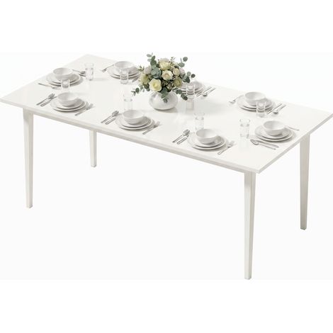 Table à manger pour 8 personnes, table de cuisine moderne avec pieds en bois massif, 180 cm, couleur crème (1/5)