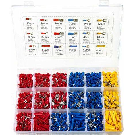 royaluxe - Cosses Electriques 1200 Pcs Connecteurs,Cosse Electrique Assortiment Connecteurs Isoées sertissage, (1/5)