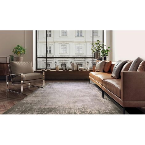 Kuza Border Abstract Modern Distressed Soft Velvety Silky Rug Green Small 80x150 cm (2'6"x5')