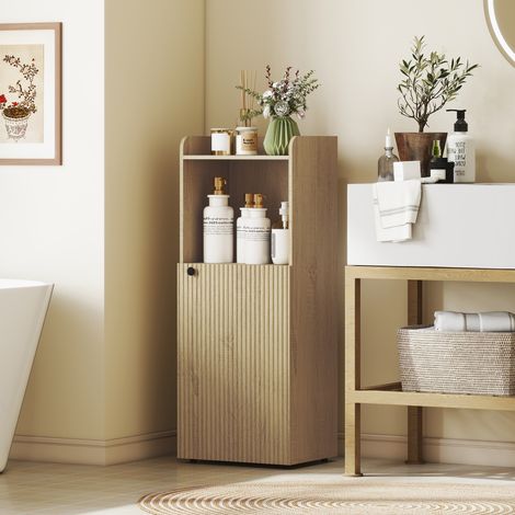 Mobiletto da bagno, mobiletto a nicchia con ripiano a giorno, ripiano regolabile, mobiletto da bagno, 40 x 31 x 104 cm, rovere giallo