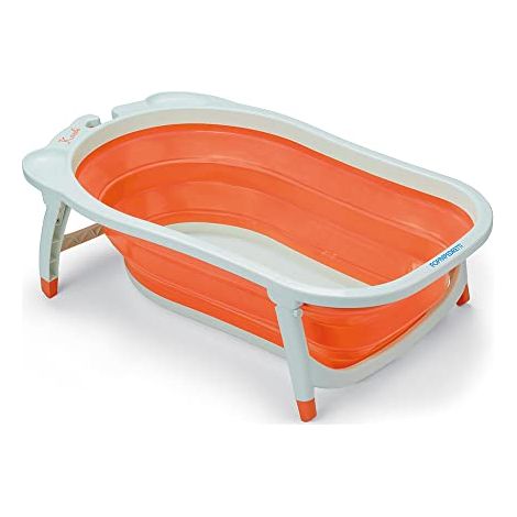 Foppapedretti Vaschetta da bagno Pieghevole Soffietto, Morbida, Comoda e Pratica, per bambini dalla nascita fino a 15 kg, Arancione (1/4)